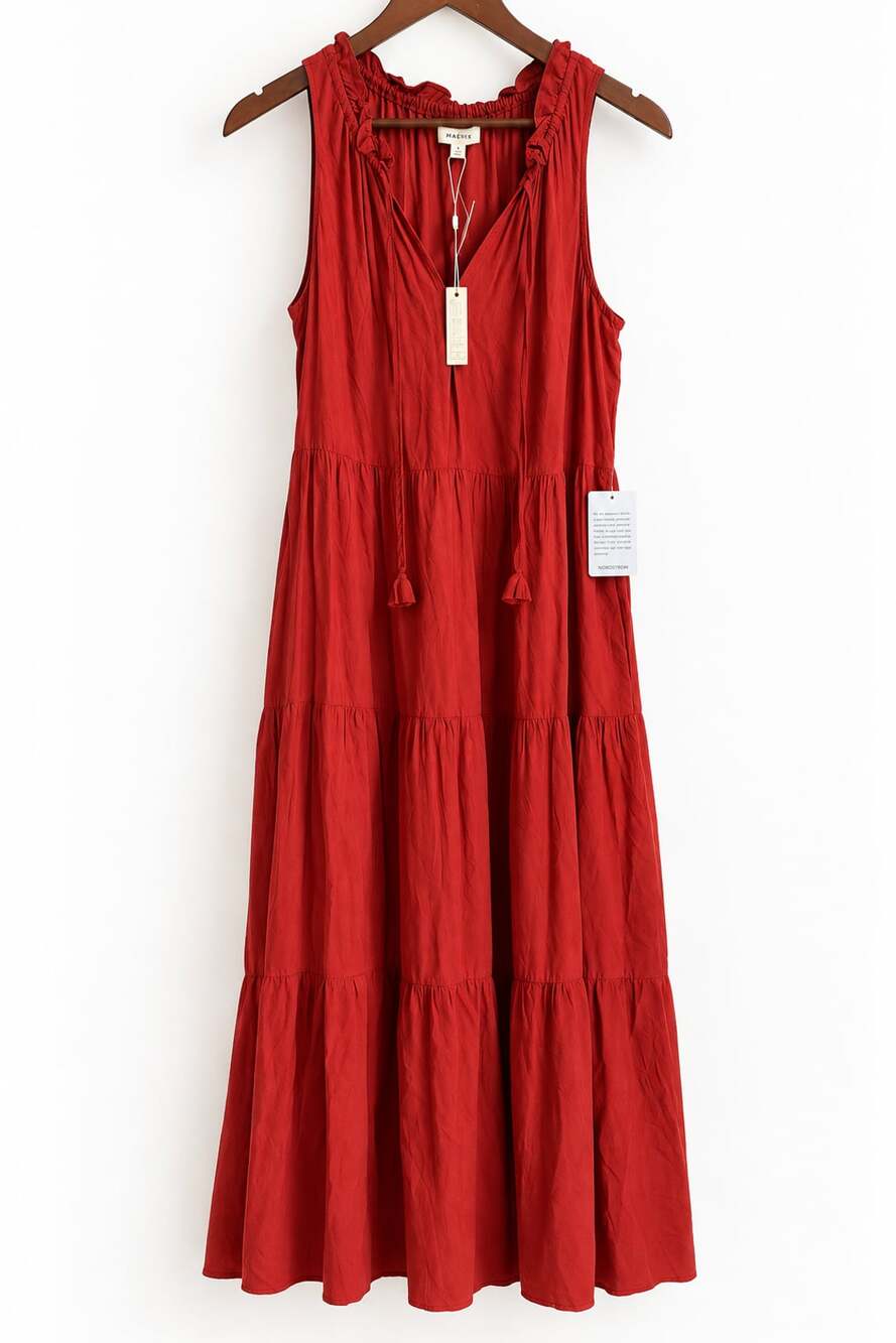 Max Studio V-Neck Sleeveless Tiered Maxi Dress Size S Terracotta NWT